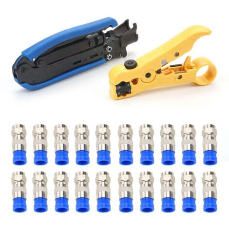Ensemble de pince à sertir pour câble coaxial avec connecteur F RG6 RG59 RG11 et 20 connecteurs de compression F