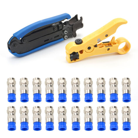 Ensemble de pince à sertir pour câble coaxial avec connecteur F RG6 RG59 RG11 et 20 connecteurs de compression F