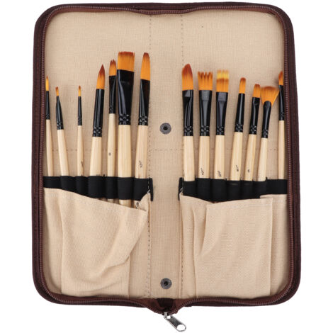 Ensemble de Pinceaux Multiusage en Poils Nylon pour Peinture à l'Huile et Aquarelle avec Sac de Rangement Jaune