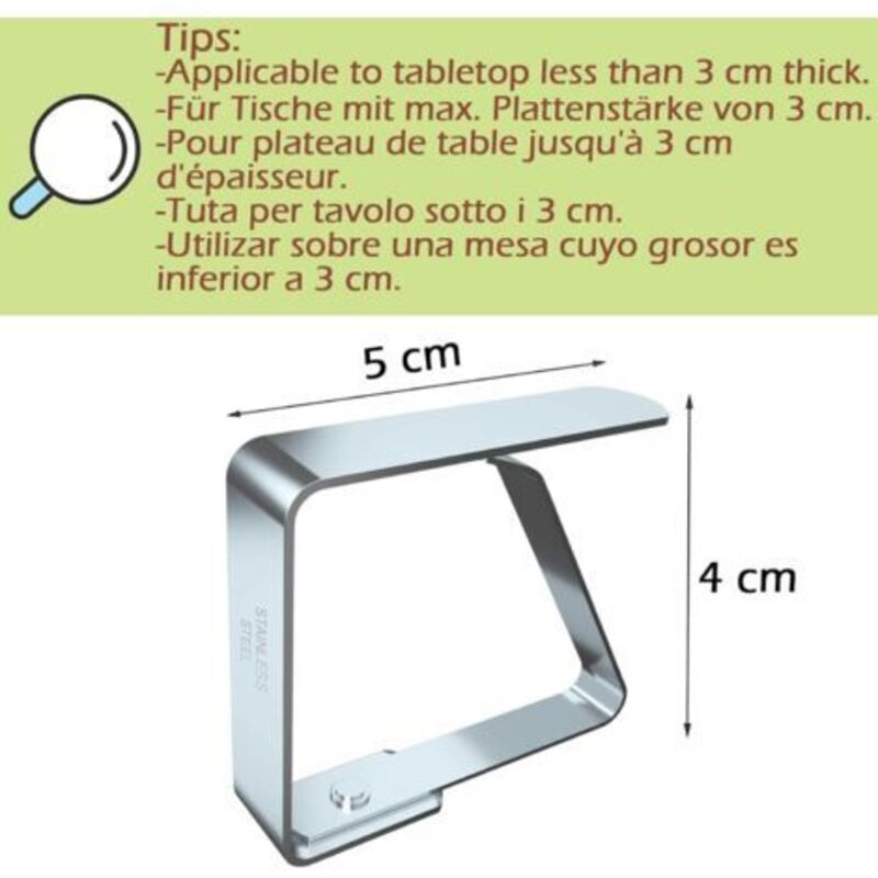 Ensemble de pinces à nappe, 8 pinces à nappe antidérapantes en acier inoxydable (4 cm x 8)