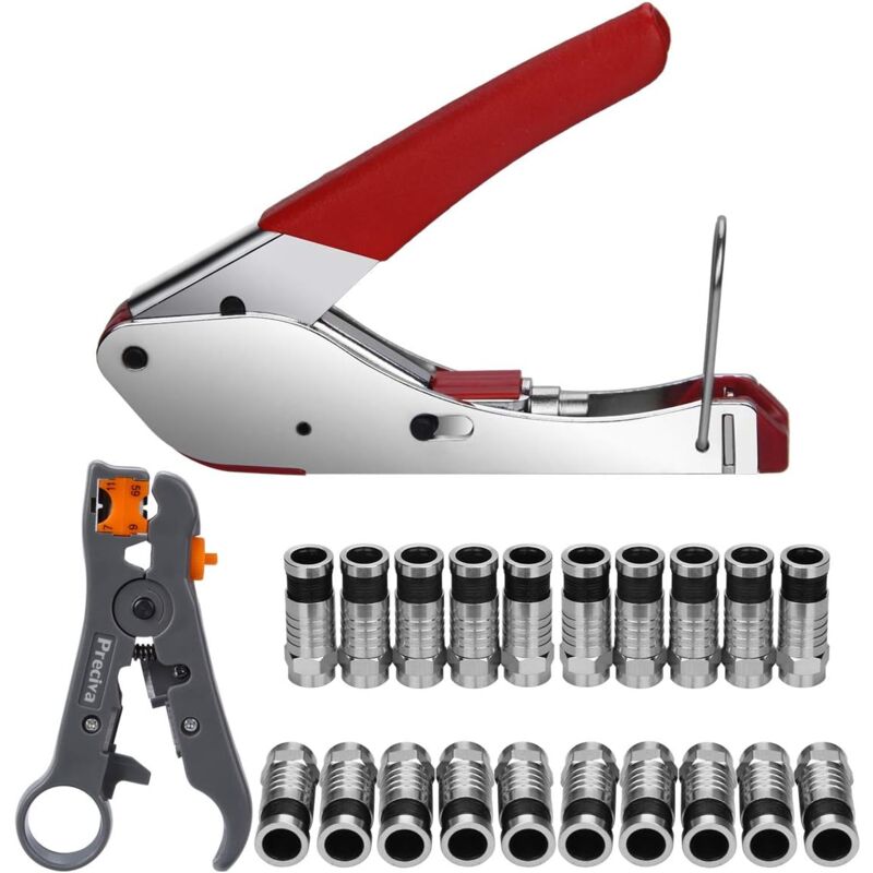 Ensemble de Pinces de Compression, Outil de Sertissage Outil de Dénudage RG59 / RG6 avec 20 Pièces F Prise de Compression pour Câble SAT, Câble