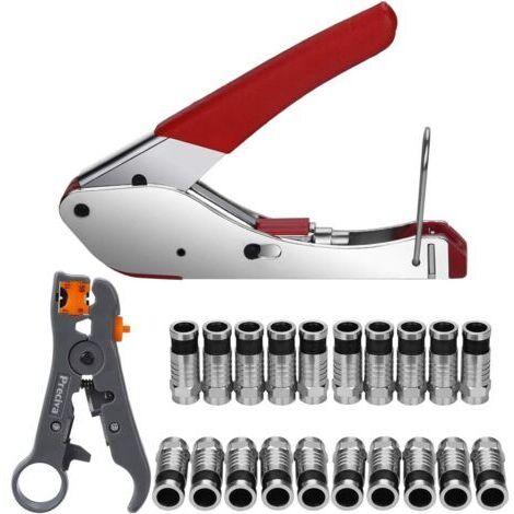 Ensemble de Pinces de Compression, Outil de Sertissage Outil de Dénudage RG59 / RG6 avec 20 Pièces F Prise de Compression pour Câble SAT, Câble Coaxial Pince à Dénuder