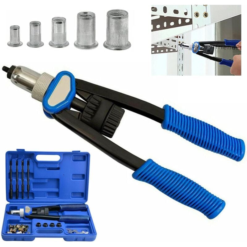 Ensemble de pinces à rivets - M5 M6 M8 M10 M12 Pinces à rivets - Poignée filetée pour écrou à rivet manuel, 150 écrous à rivet - Kit de rivets pour