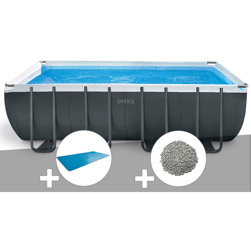 Kit piscine tubulaire Intex Ultra XTR Frame rectangulaire 5,49 x 2,74 x 1,32 m + Bâche à bulles + 10 kg de zéolite