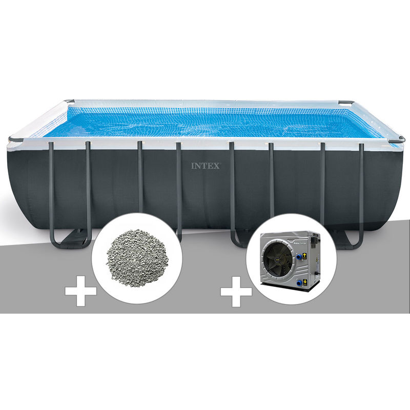 Intex - Kit piscine tubulaire Ultra xtr Frame rectangulaire 5,49 x 2,74 x 1,32 m + 10 kg de zéolite + Pompe à chaleur