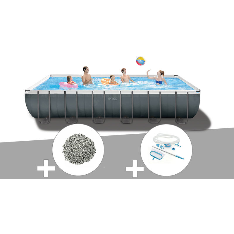 Kit piscine tubulaire Intex Ultra xtr Frame rectangulaire 7,32 x 3,66 x 1,32 m + 20 kg de zéolite + Kit d'entretien