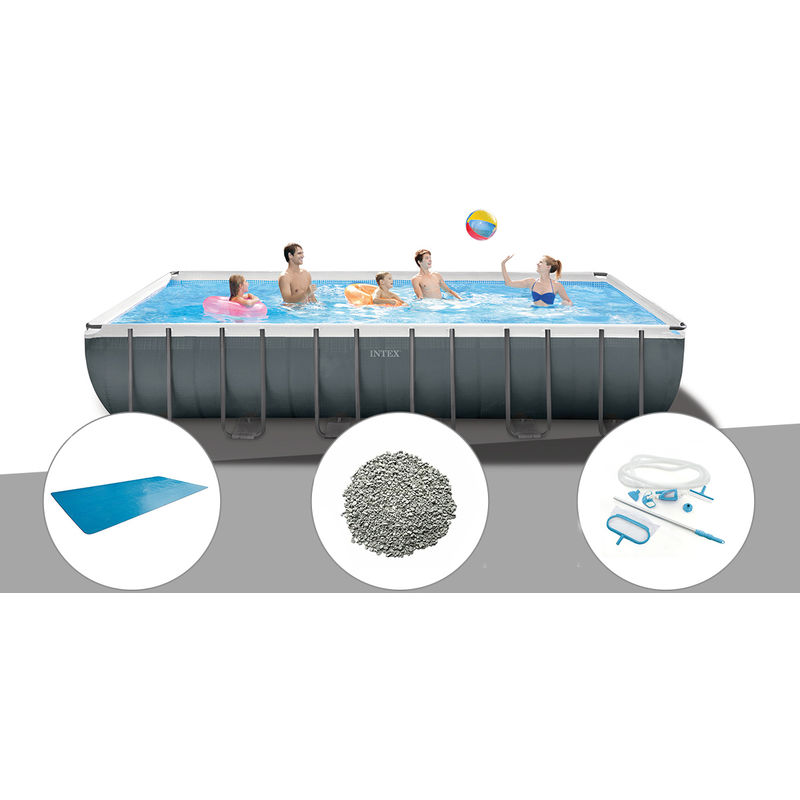 Kit piscine tubulaire Intex Ultra xtr Frame rectangulaire 7,32 x 3,66 x 1,32 m + Bâche à bulles + 20 kg de zéolite + Kit d'entretien