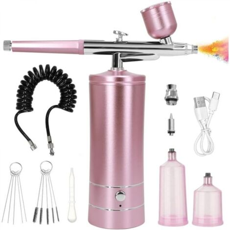 Ensemble de pistolet à peinture électrique portable, adapté à la peinture, au tatouage, au nail art et aux gâteaux，rose