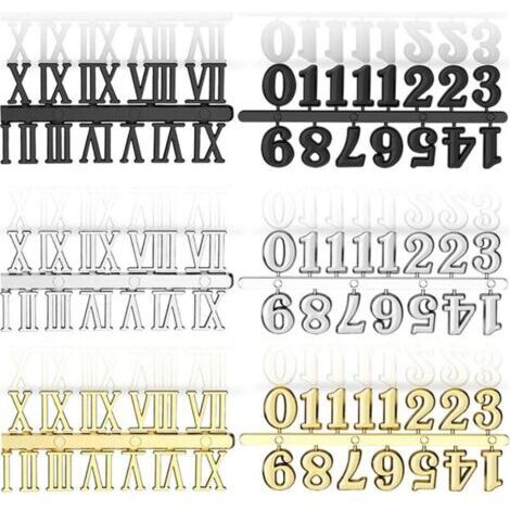 Ensemble de plaques de chiffres pour horloge DIY - Or, Argent, Noir