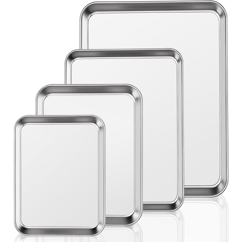 Tigrezy - Ensemble de plaques de cuisson 4 pièces, ensemble de plaques de cuisson en acier inoxydable, ensemble de plaques de cuisson à rebords