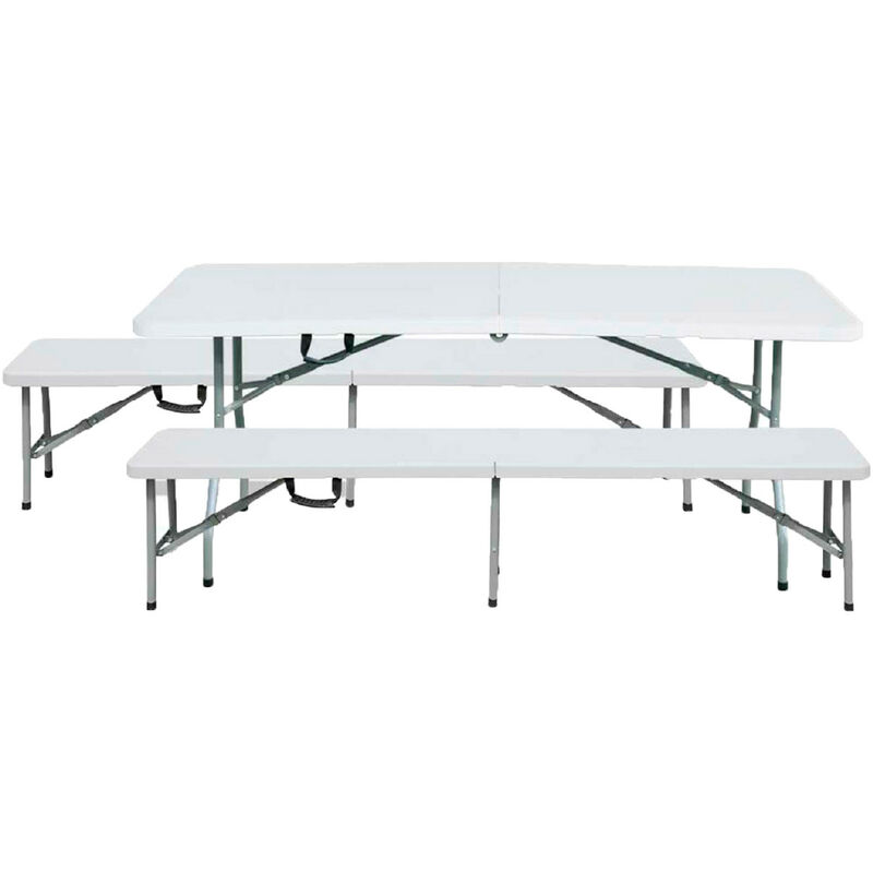 Set de table pliante avec 2 bancs, 180cm - Blanc