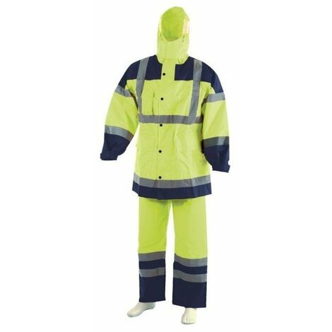 Ensemble De Pluie Haute Visibilite Orange Fluo - Bleu Taille  L