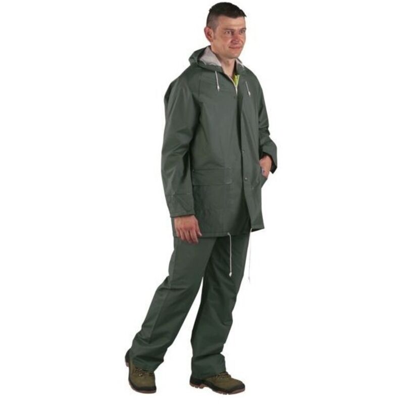 Ensemble de pluie veste et pantalon double enduction pvc vert T2XL - 50203