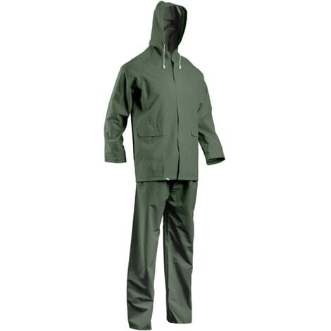 Ensemble de pluie veste et pantalon double enduction PVC vert TL - 50201