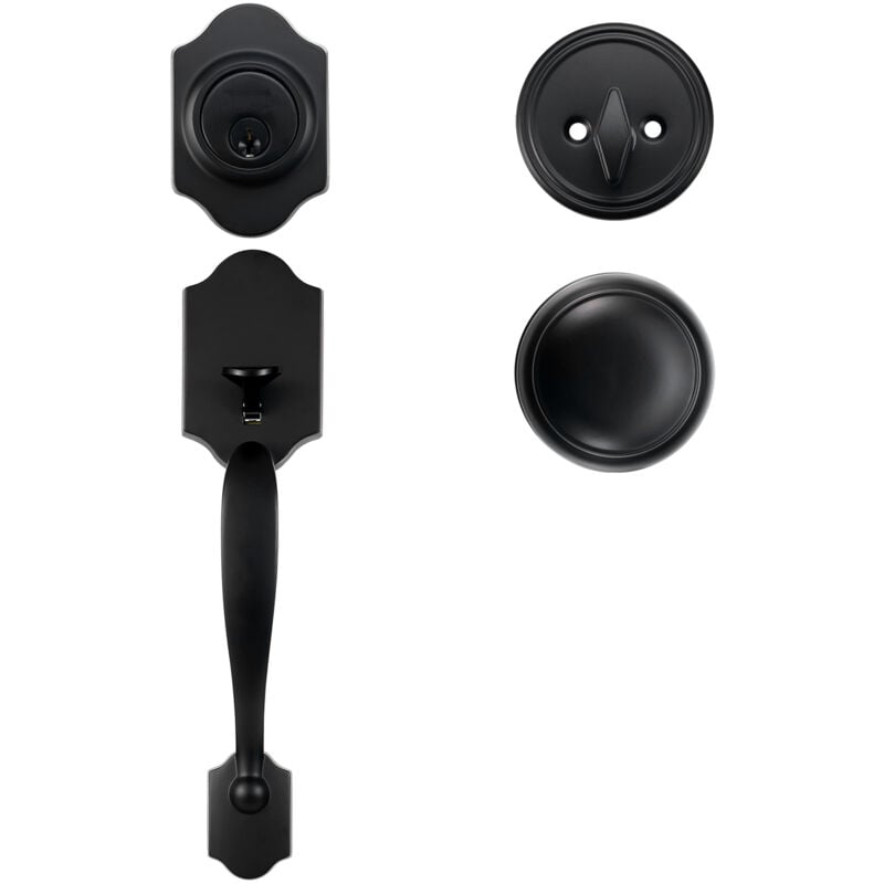 Mophorn - Ensemble de poignée de porte d'entrée et de pêne dormant ensemble de serrure noir mat avec bouton intérieur, espacement des trous réglable,