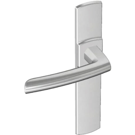 Ensemble de poignée ”Scult” sur plaque - BEZAULT - Chromé velours - Plaque 215 x 41 mm - entraxe de fixation 195 mm - Clé I avec trou oblong pour protecteur de cylindre
