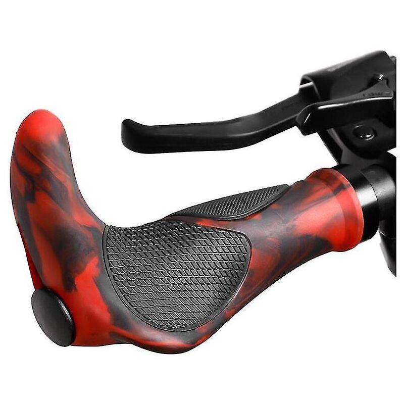 Ensemble de poignées de klaxon de vélo, verrouillage ergonomique en caoutchouc, boule de viande en aluminium, équipement de poignée morte (rouge)