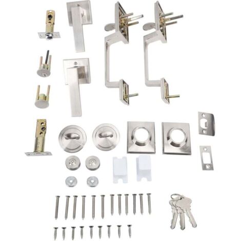 Ensemble de poignées de porte double, espacement des trous réglable, robuste, moderne, carré, Double porte avant, blanc