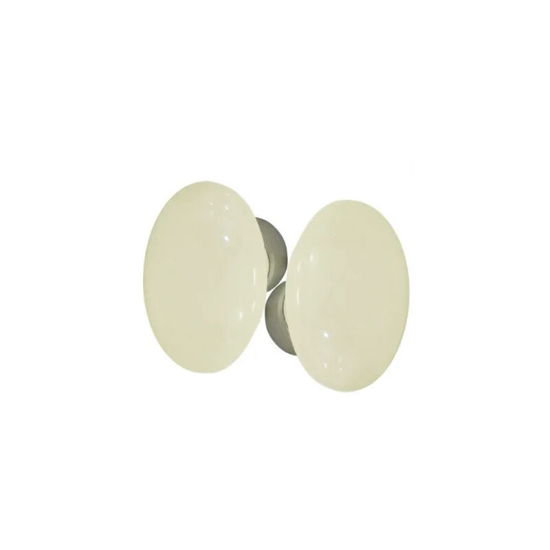 Dt 2000 - Ensemble de poignées doubles ovales en porcelaine écrue sur une cuvette nickelée brossée.