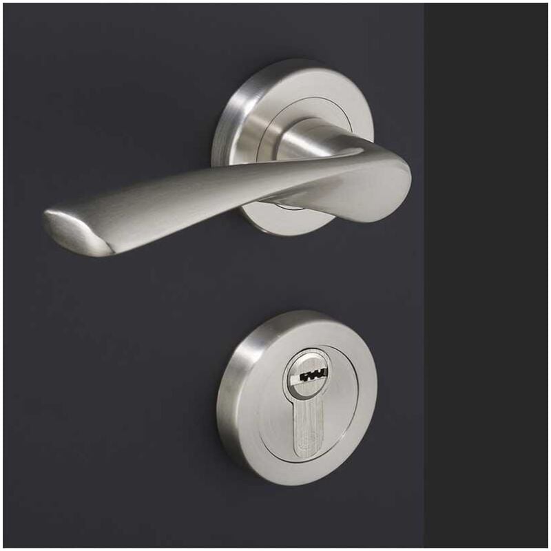 Ensemble de Poignées sur Rosaces en Laiton - DCG - Modèle Lilas - Nickel Satiné - Clé Y