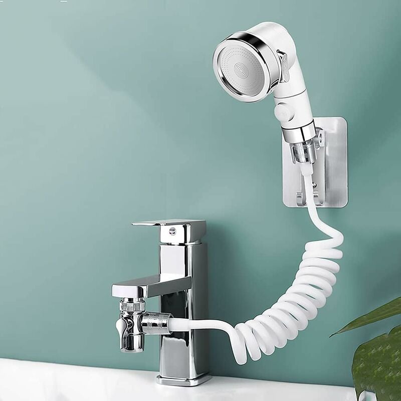 Ensemble de Pommeau de Douche Externe pour Lavabo,Pommeau de Douche à Tube Télescopique de 1.5m Avec Trois Modes,pour se Laver les Cheveux ou