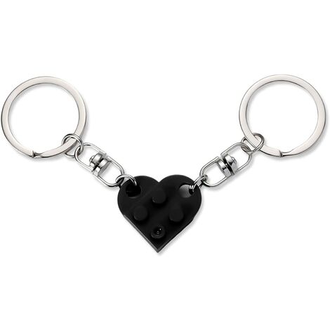 Ensemble de porte-clés coeur (noir), 2 pièces porte-clés coeur pour deux coeur porte-clés couple porte-clés cadeau Saint Valentin pour petite amie petit ami-HARRY