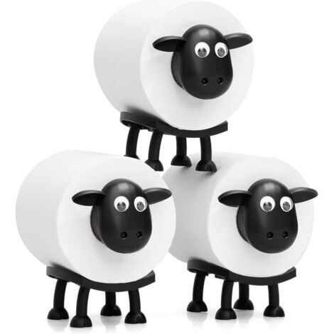 Ensemble de porte-papier toilette mouton - Porte-papier toilette sur pied amusant - Impression 3D - Noir