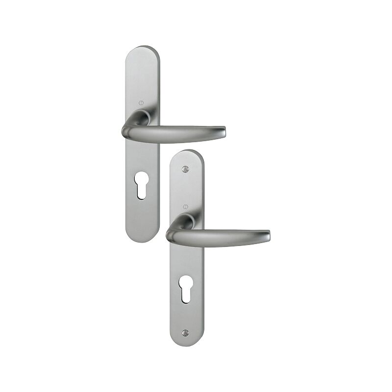 Ensemble de porte plaque large Atlanta Hoppe 1530/300M aspect inox F9 - 195mm - Clé i - entr.7/70 C7 ép.78/87mm - 3609170