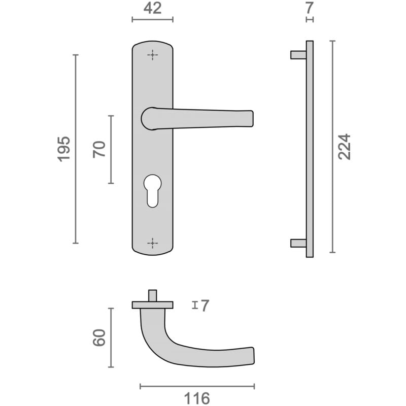 Ensemble sur plaque SALOME HOME entraxe 195mm clé I argent - HERACLES - B-SALOME-03