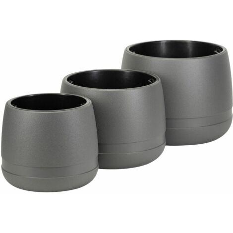 Ensemble de pots de fleurs anthracite LUNA VASE, 3 pièces.