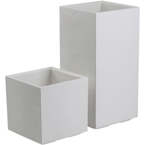Ensemble de pots de fleurs Betonique sur roulettes, support en carton crème, 2 pièces.