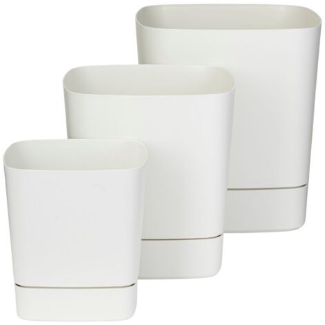 Ensemble de pots de fleurs CUBI avec soucoupes, recyclables, couleur crème, 3 pièces.