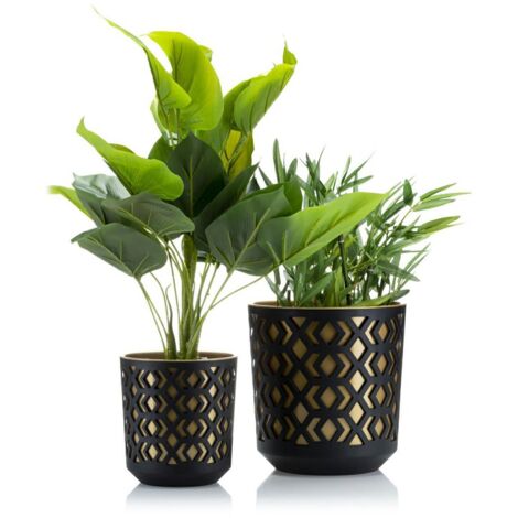 Ensemble de pots de fleurs ethniques noirs et dorés