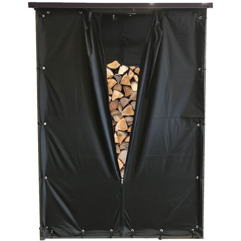 Ensemble de protection contre les intempéries Mur avant et arrière PVC Noir pour support de bois de chauffage 130 x 70 x 185 cm