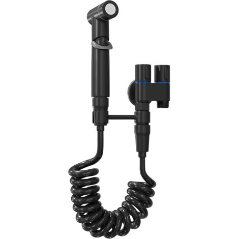 Ensemble de pulvérisateur de bidet de toilette mural en alliage de zinc avec valve d'angle 1 entrée 2 sorties pour accessoires de salle de bain, ensemble de bidet noir