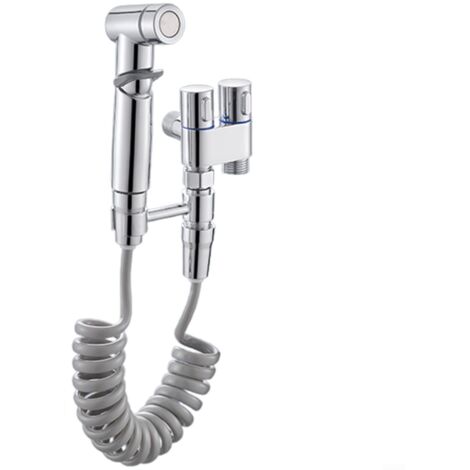 Ensemble de pulvérisateur de bidet portatif pour toilettes - Pistolet pulvérisateur avec valve d'angle pour l'hygiène personnelle (galvanoplastie)