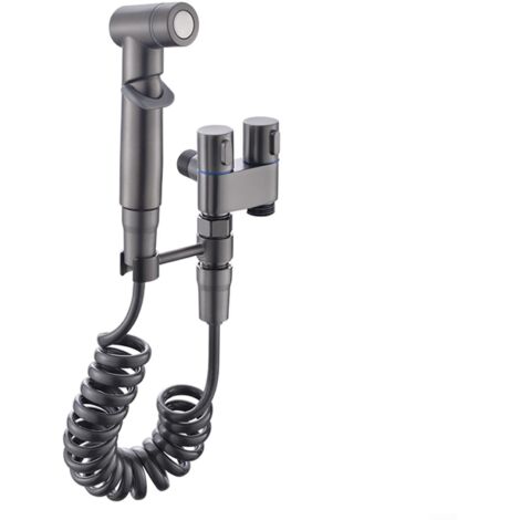 Ensemble de pulvérisateur de bidet portatif pour toilettes - Pistolet pulvérisateur avec valve d'angle pour l'hygiène personnelle (gris métallique)