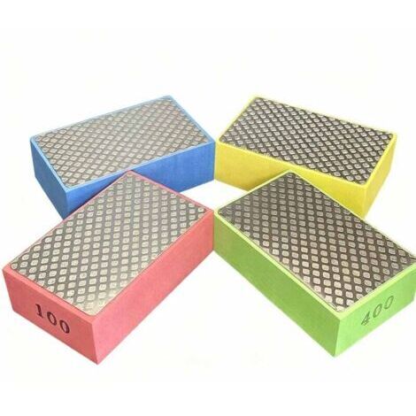Ensemble de quatre blocs abrasifs pour carrelage Disques de polissage diamantés pour pierre et béton Convient pour le meulage, le polissage et l'ébavurage Granulométrie : 60, 100, 200 et 400
