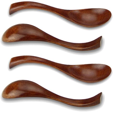Ensemble de quatre cuillères à soupe en bois de nanmu, rondes avec de courts manches, ustensiles de cuisine.