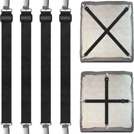 Ensemble de quatre pièces (30 cm à 120 cm) avec sangles de drap-housse réglables et attaches de drap, convient à tous les types de lits et de matelas, noir.