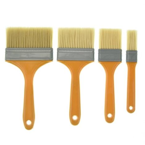 Ensemble de quatre pinceaux avec manches en plastique et brosses à poils pour le nettoyage de la quincaillerie domestique.