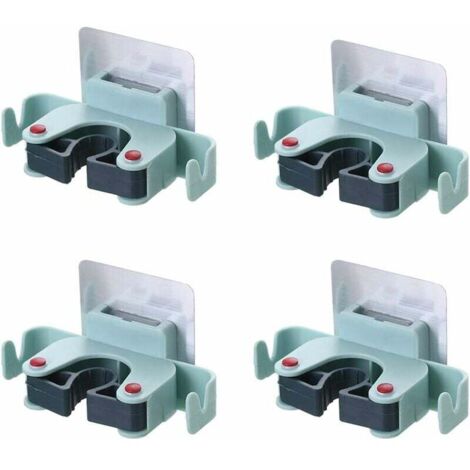Ensemble de quatre supports à balais, crochets muraux, clips adhésifs pour supports à balais, rangement pour salle de bain.