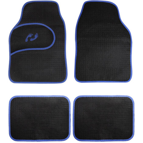 Ensemble de quatre tapis de sol universels pour voiture, style daim, antidérapants et anti-poussière, en PVC, modèle universel, 250 grammes. (Bleu)