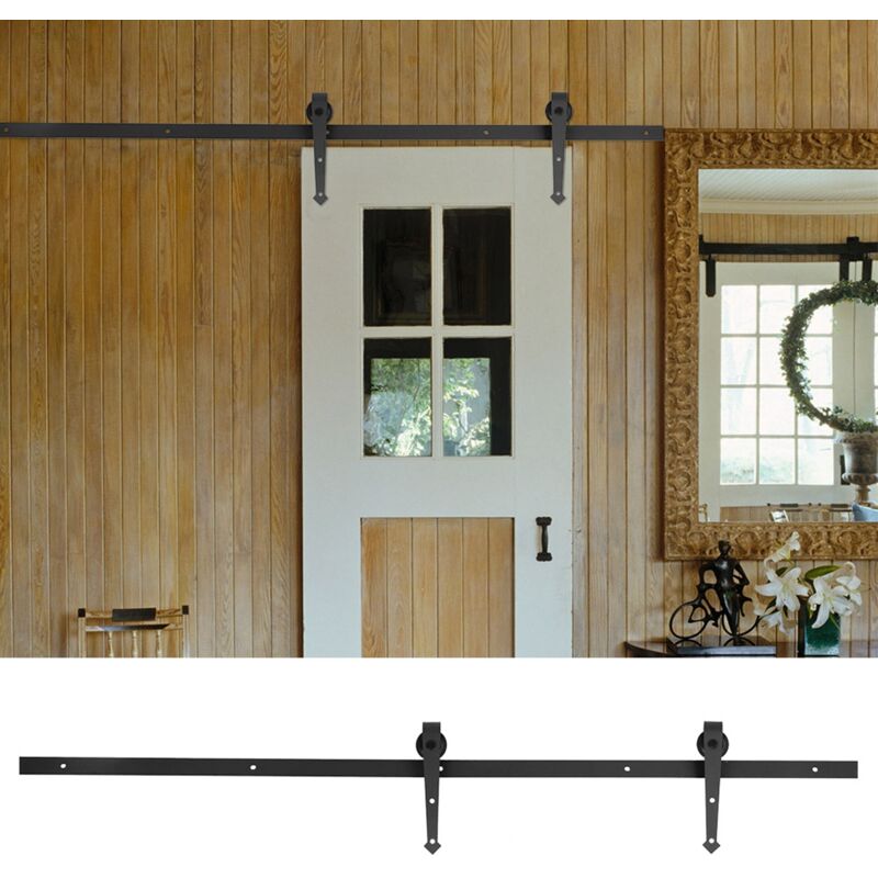 Ensemble de quincaillerie de rail suspendu de porte de grange de style flèche à porte simple avec rail de sol de porte de grange, kit de rail de