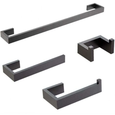 Ensemble de quincaillerie de salle de bain noir mat 4 pièces, ensemble de porte-serviettes de bain en acier inoxydable 304, ensemble de porte-serviet