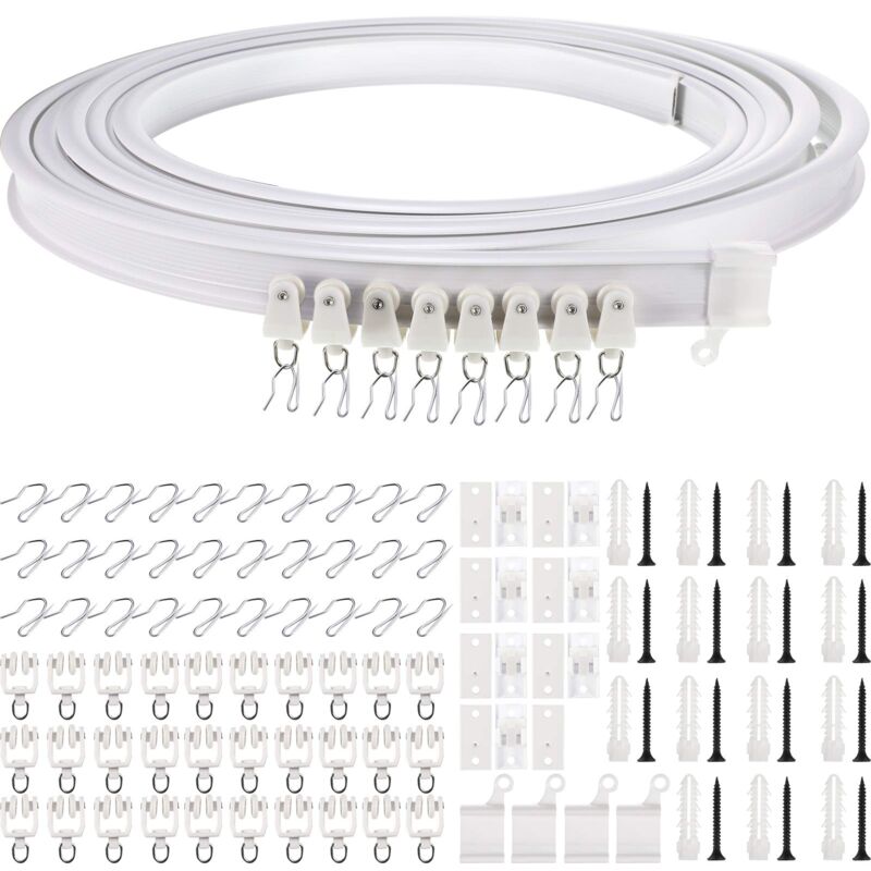 Ensemble de rails à rideaux pour plafond de maison, 5 m, montage par le haut, tringle de fenêtre pliable, convient aux rideaux à courbes droites,