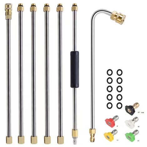 Ensemble de rallonges rétractables pour nettoyeur haute pression, lance pour nettoyeur haute pression avec 5 buses de pulvérisation, 1 accessoire de nettoyage de gouttière, tige incurvée, 4 000 PSI