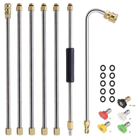 Ensemble de rallonges rétractables pour nettoyeur haute pression, lance pour nettoyeur haute pression avec 5 buses de pulvérisation, 1 accessoire de nettoyage de gouttière, tige incurvée, 4 000 PSI