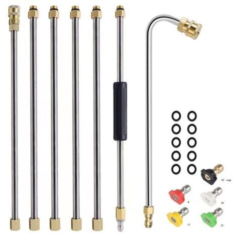 Ensemble de rallonges rétractables pour nettoyeur haute pression, lance pour nettoyeur haute pression avec 5 buses de pulvérisation, 1 accessoire de nettoyage de gouttière, tige incurvée, 4 000 PSI