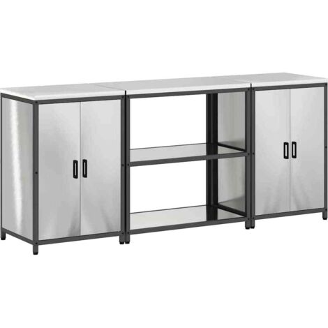 Ensemble de rangement cuisine  Meuble de cuisine 3 pcs Argenté Acier inoxydable